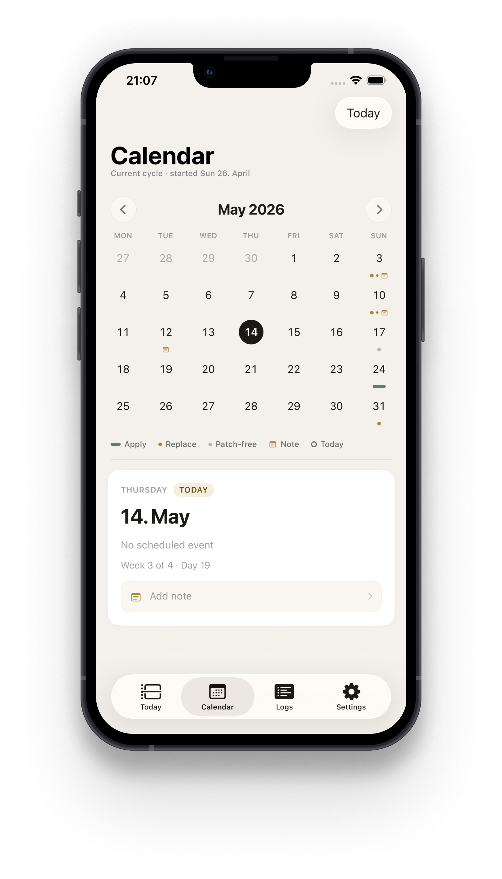 Calendar view — May 2026